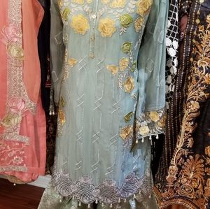 Pakistani chiffon dress with grara pants